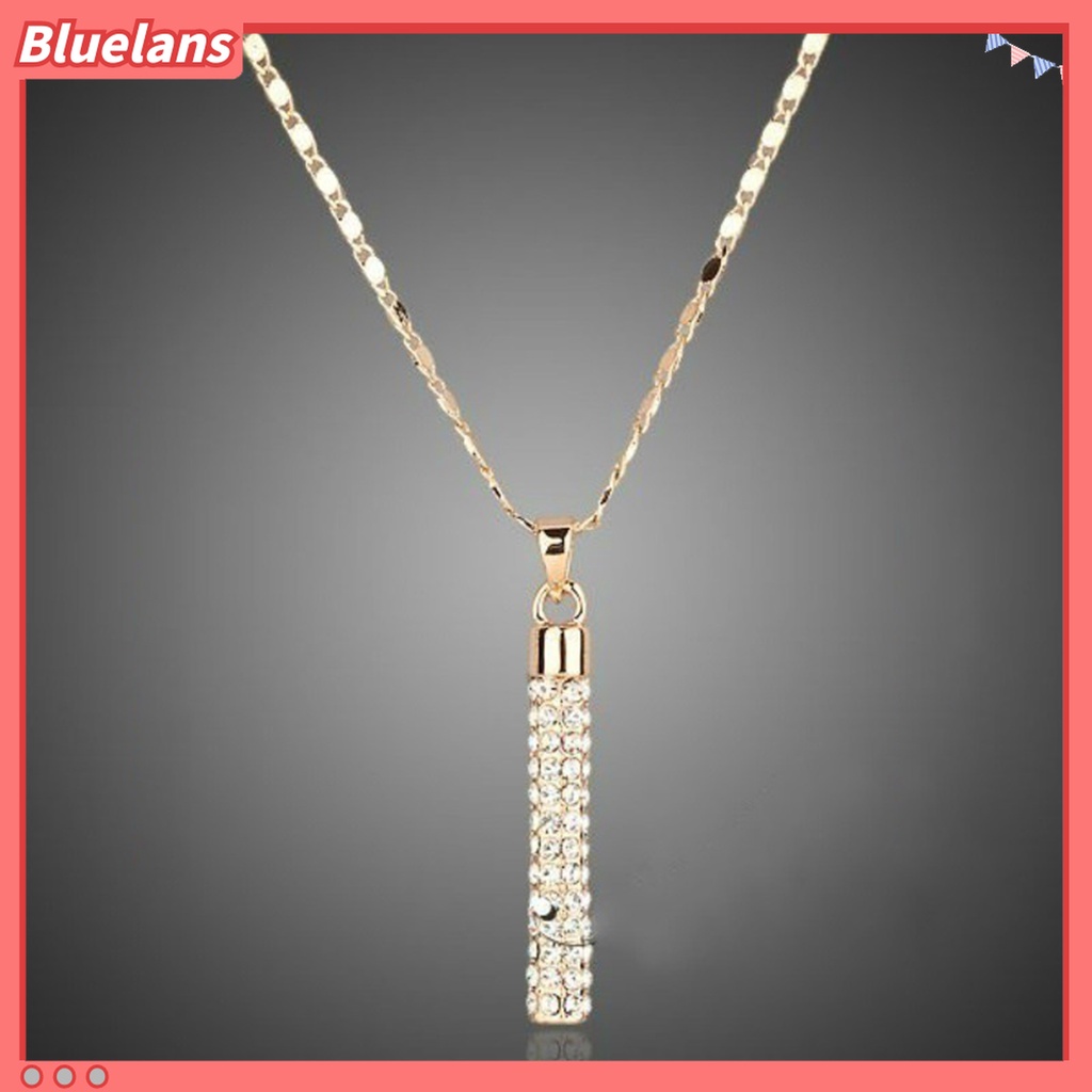 1 Set Kalung Anting Berlian Imitasi Shiny Bentuk Silinder Untuk Wanita