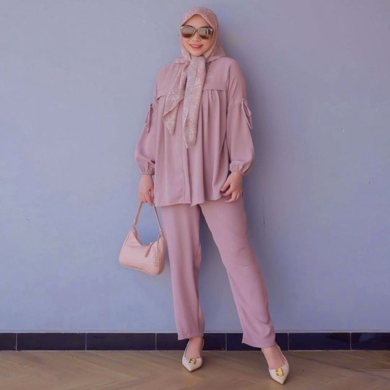 Ramdan Collection | Pevila Set Crinkle Airflow Premium Daily One Set Wanita Kekinian Korean Style Fashion Muslim Import Jumbo Rayon Baju Wanita Remaja Anak Perempuan Terbaru OOTD Hijab Kondangan