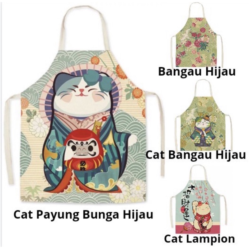 Apron celemek printing kanvas motif neko jepang