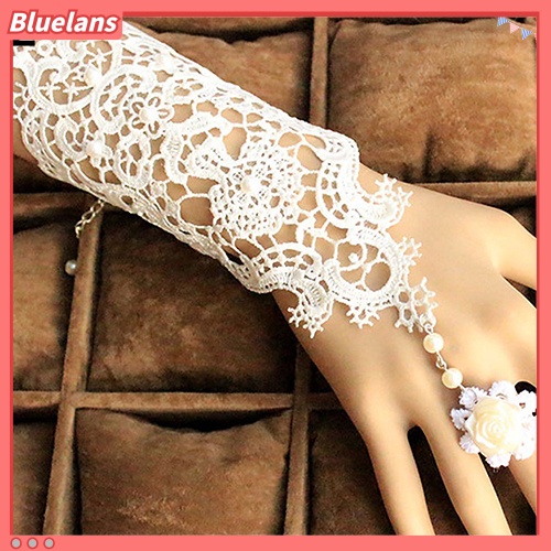 Bluelans Wedding Bride Vintage Exquisite Faux Pearl Lace Bracelet with Ring Jewelry