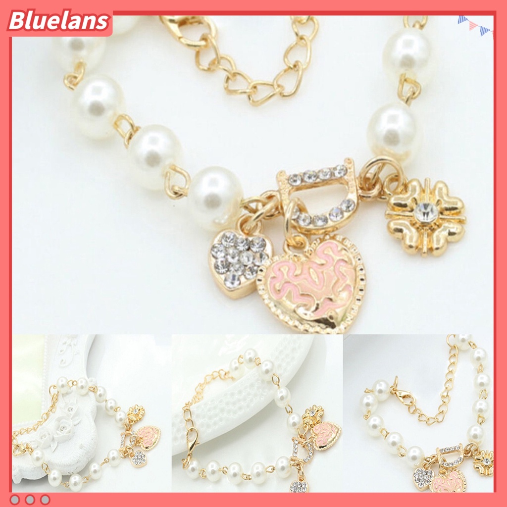 Bluelans Women Fashion Love Heart Pendant D Letter Rhinestone Faux Pearl Chain Bracelet Party