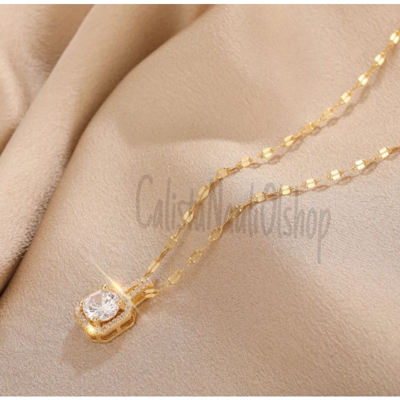 KALUNG DEWASA TITANIUM KOTAK PERMATA DIAMOND PERHIASAN EMAS KOREA ANTI KARAT DAN ANTI LUNTUR