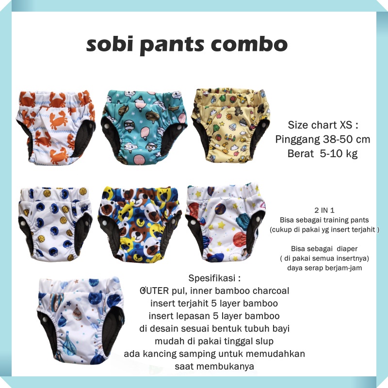 CLOTH04 SOBI CLOTH DIAPER PAMPER BISA DI CUCI MINKY SNAP | COMBO PANTS | BAMBOO CHARCOAL