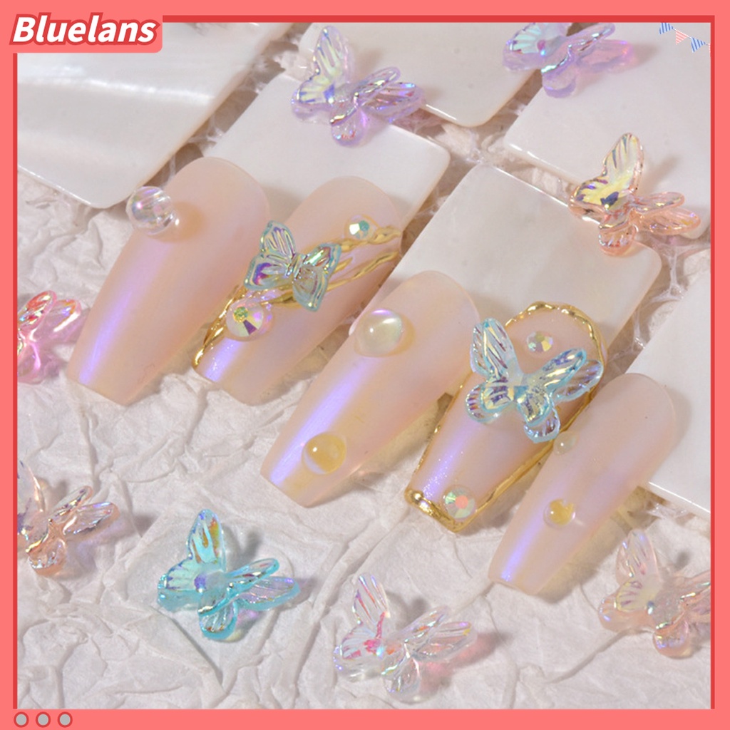 (In Stock) Kacamata Hitam Lensa Warna Warni ♡8pcs Ornamen Kupu-Kupu Berlian Imitasi Double Layer Untuk Nail Art Wanita