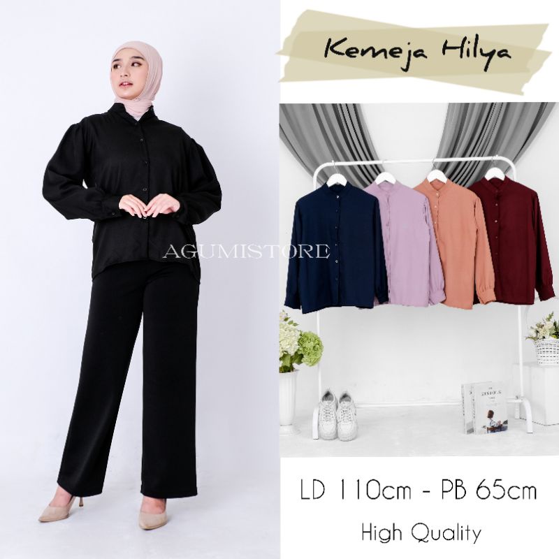 Kemeja Wanita Kekinian Size XL LD 110 / Ootd Hilya Baju Atasan Wanita Muslim Lengan Balon Casual Shi