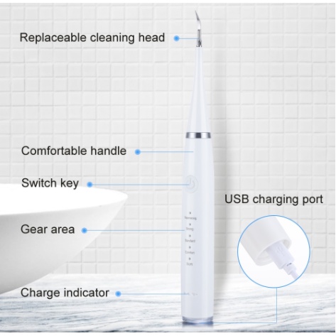 Ultrasonic Tooth Cleaner Whitening Dental Scaler / Sikat Gigi Elektrik 7 In 1