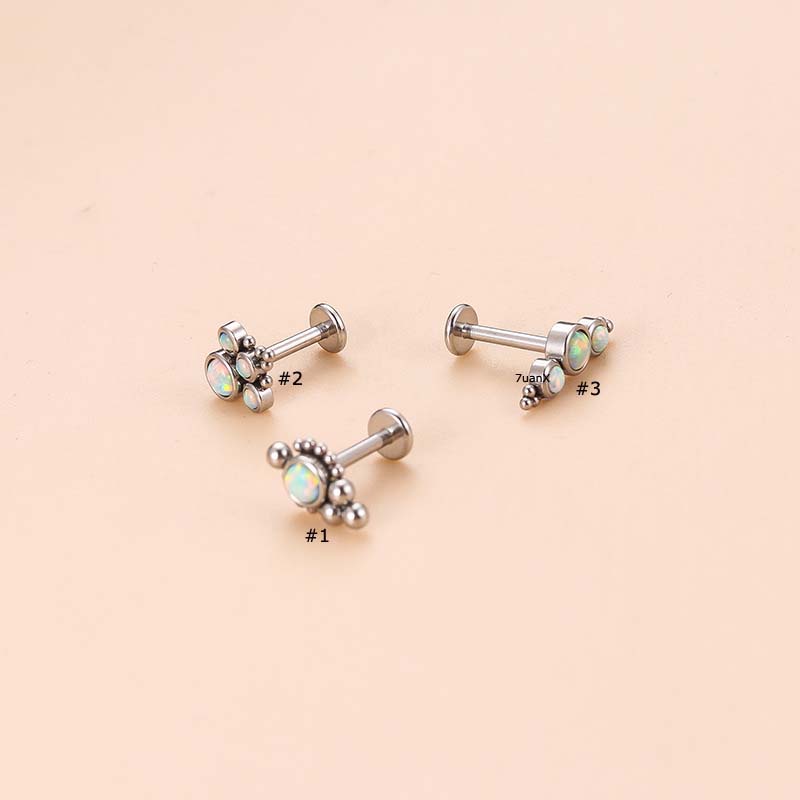 1pc Anting Tindik Bibirtubuh Bahan Stainless Steel Hias Opal17 16Gauge Untuk Priawanita