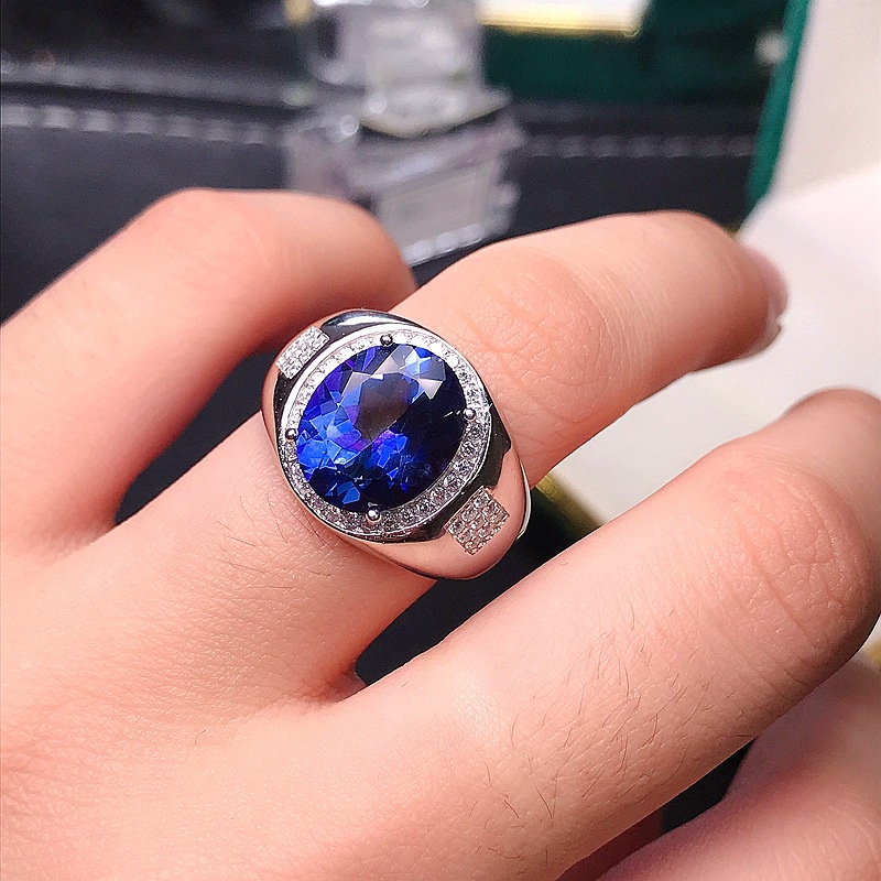 Cincin Sapphire Zircon Oval Warna Silver Untuk Pria