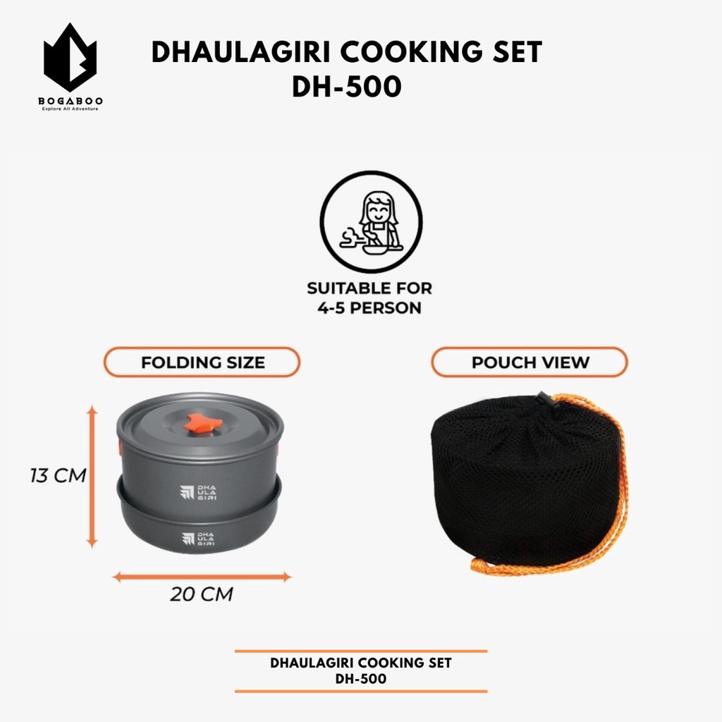 Alat Masak  Dhaulagiri DH 500 - Dhaulagiri Cooking Set Dh-500- Nesting Set - Alat Masak Camping - Coking Set Hiking Camping Keluarga