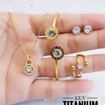 Set Perhiasan Titanium Wanita Gold Import 1012d