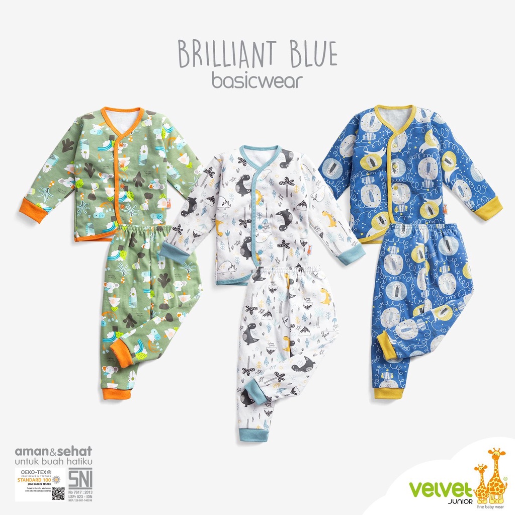 Velvet Junior Setelan Baju Kancing Tengah Lengan Panjang + Celana Panjang Motif