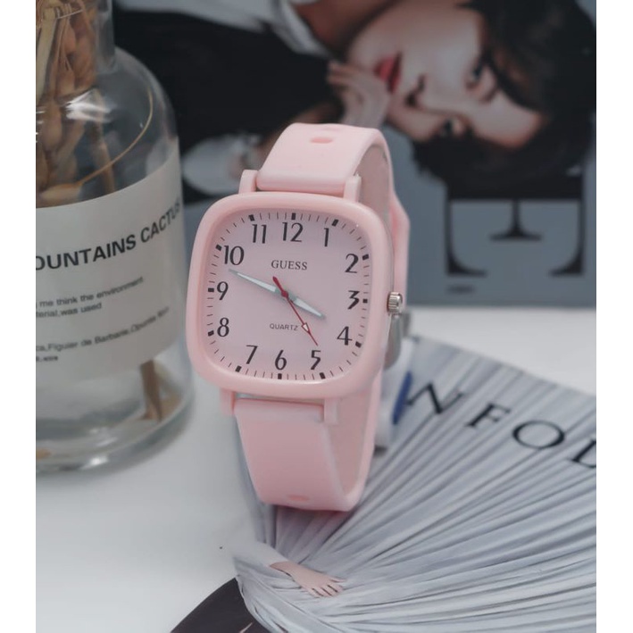 PA JAM TANGAN WANITA / PRIA ANALOG QUARTZ  RUBBER WATCH IMPORT GROSIR KOTAK PERSEGI HIGH QUALITY RM059