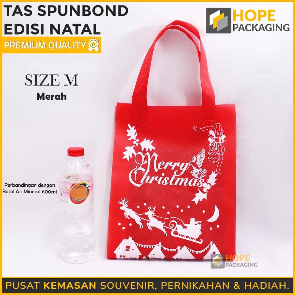 Tas spunbond edisi NATAL 34.5x25cm dan 39.5x29.5cm Merah / Hijau