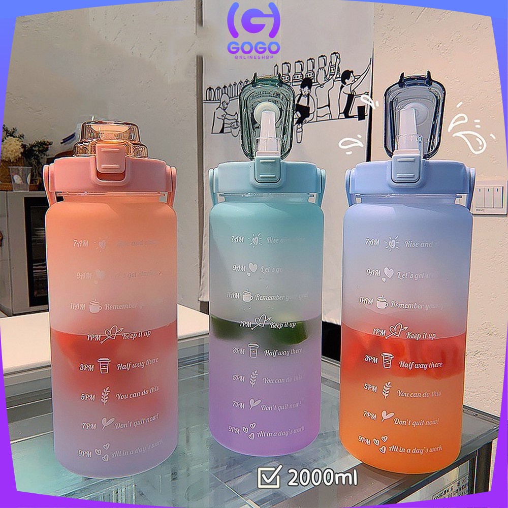 GOGO-C301 Botol Minum Motivasi 2 Liter / Botol Minum Penanda Waktu Food Grade / Botol Air Minum Gradiasi BPA FREE