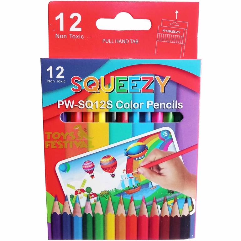 Isi 12 pcs Pensil Warna Squeezy Ukuran Pendek Multiwarna