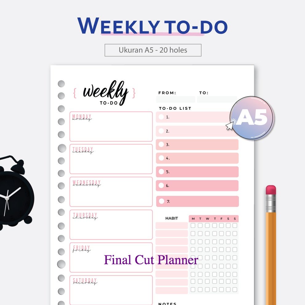 

Bukuqu Loose Leaf A5 - L233 Weekly To do Kertas Binder .