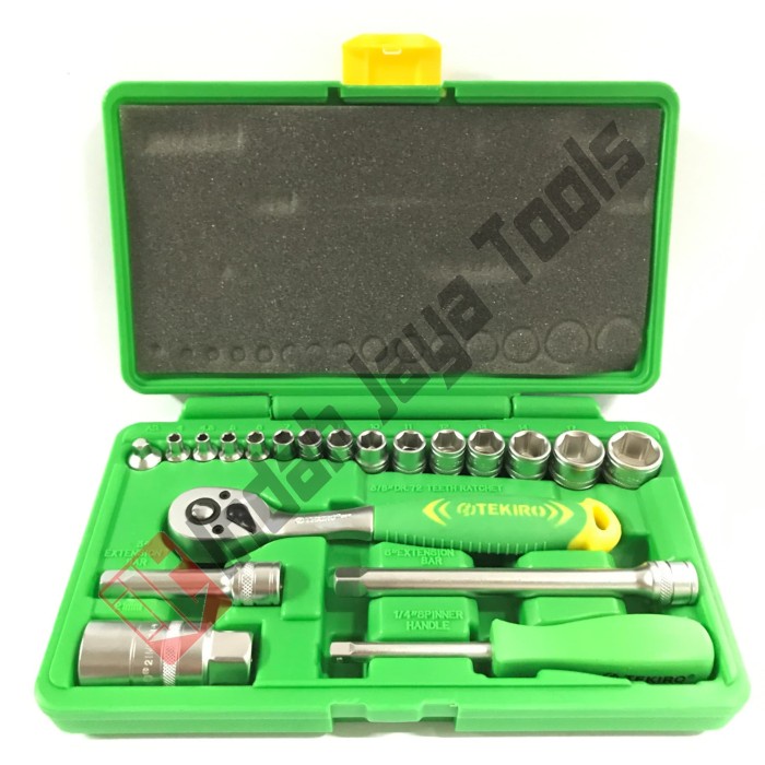 Kunci Sok Set TEKIRO 1/4" - 3/8" 21 pcs - Shock Socket Set Box Plastik