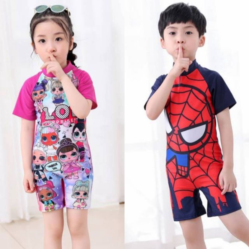 [rumahbayipdg] Baju renang anak swim suit karakter cewe cowok size S&amp;M