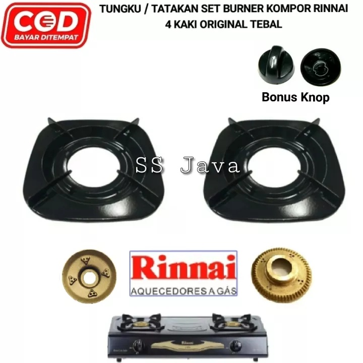 Set Tungku kompor + burner kecil kompor Rinnai original tebal kaki 4 untuk 2 tungku dan 1 tungku gra