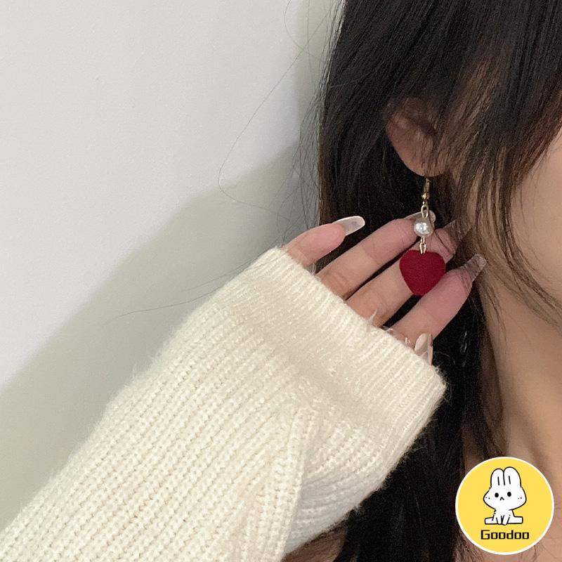 Anting Tusuk Gantung Temperament Desain Hati Gaya Simple Untuk Wanita -Doo