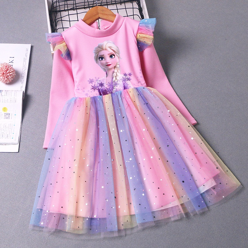 Gadis Lengan Panjang Elsa Frozen Dress Tulle Pernikahan Putri Gaun Gaun untuk Anak-anak Gaun Pesta Formal