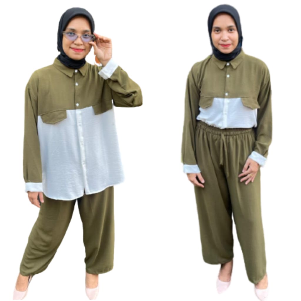 MINIGO POLOS SET CRINKLE/STELAN CRINKLE WANITA POLOS KOMBINASI