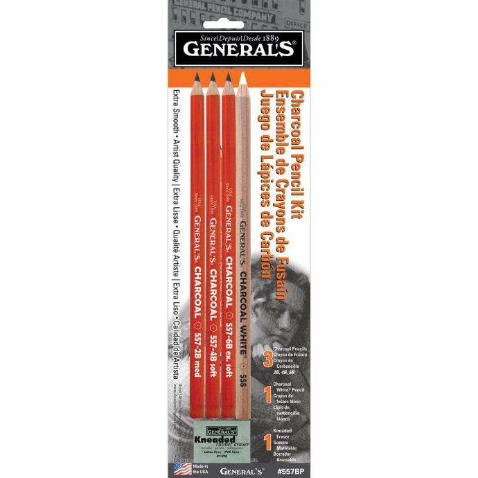 

General's Charcoal Pencil Kit With Eraser (5 pcs)