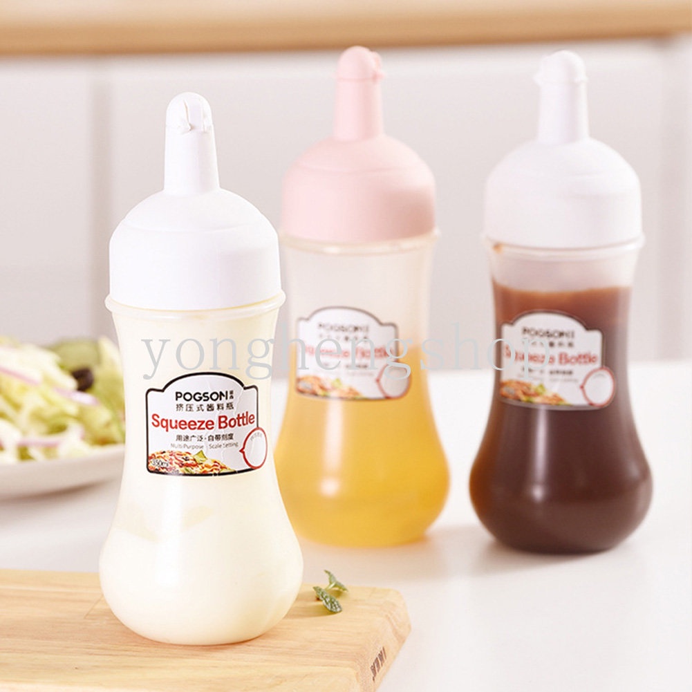 Botol Remas 350ml Bahan Plastik Dengan Skala Untuk Saus Mustard / Madu / Minyak Zaitun / Salad