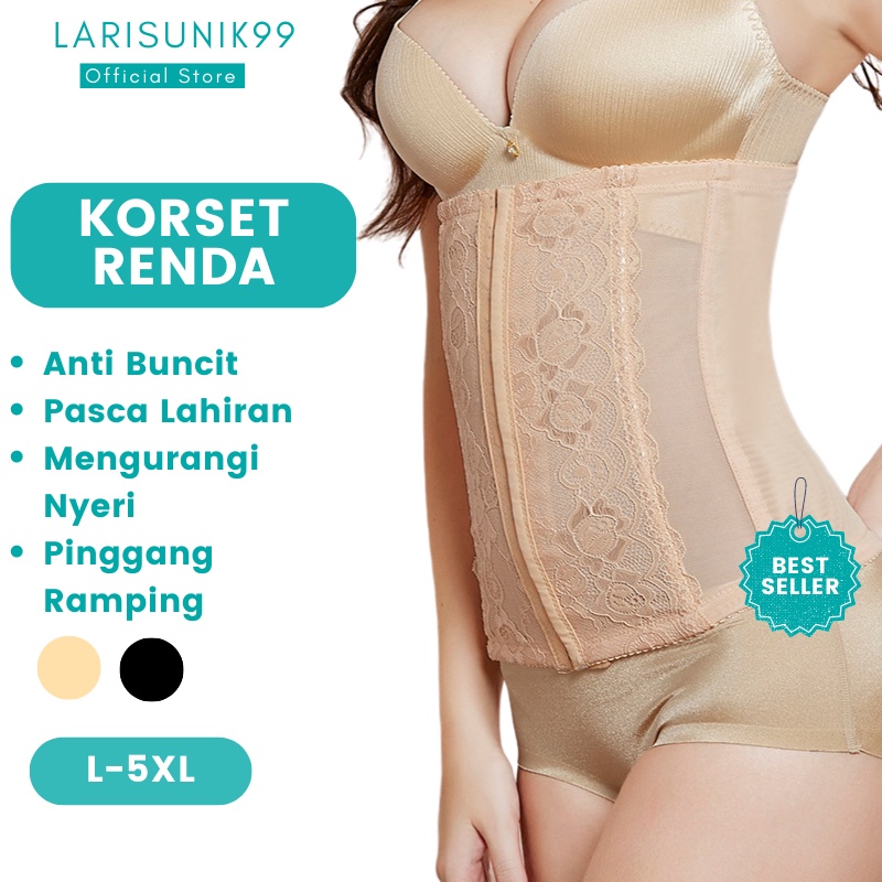 Korset Badan Pembentuk Tubuh Stagen Perut Pakaian Dalam Model Renda 3 Rows Pengait