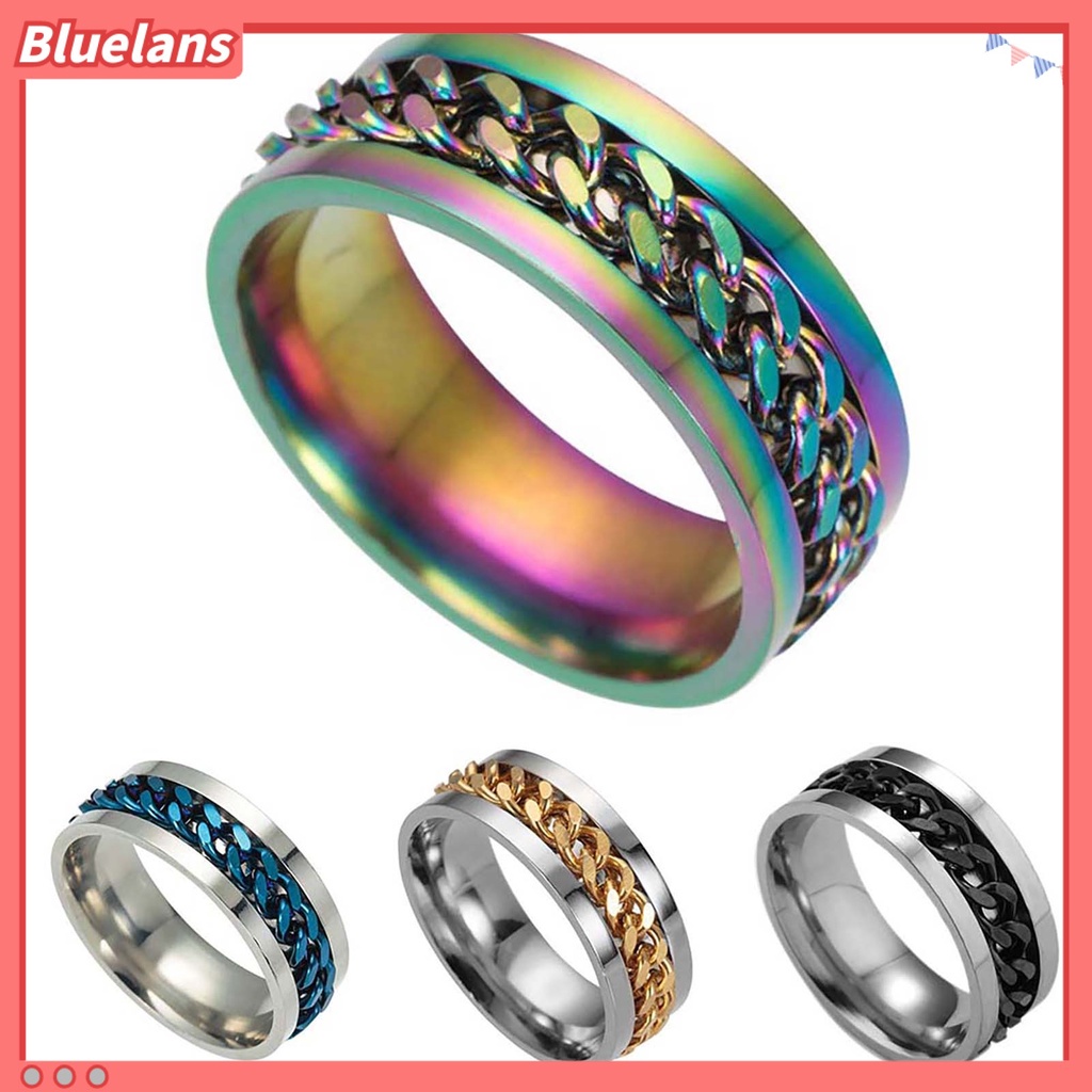 Bluelans Chain Rotatable Chain Glittering Jewelry Gift Men Finger Ring