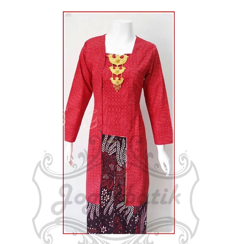 Kebaya Kutubaru Embos Panjang Merah