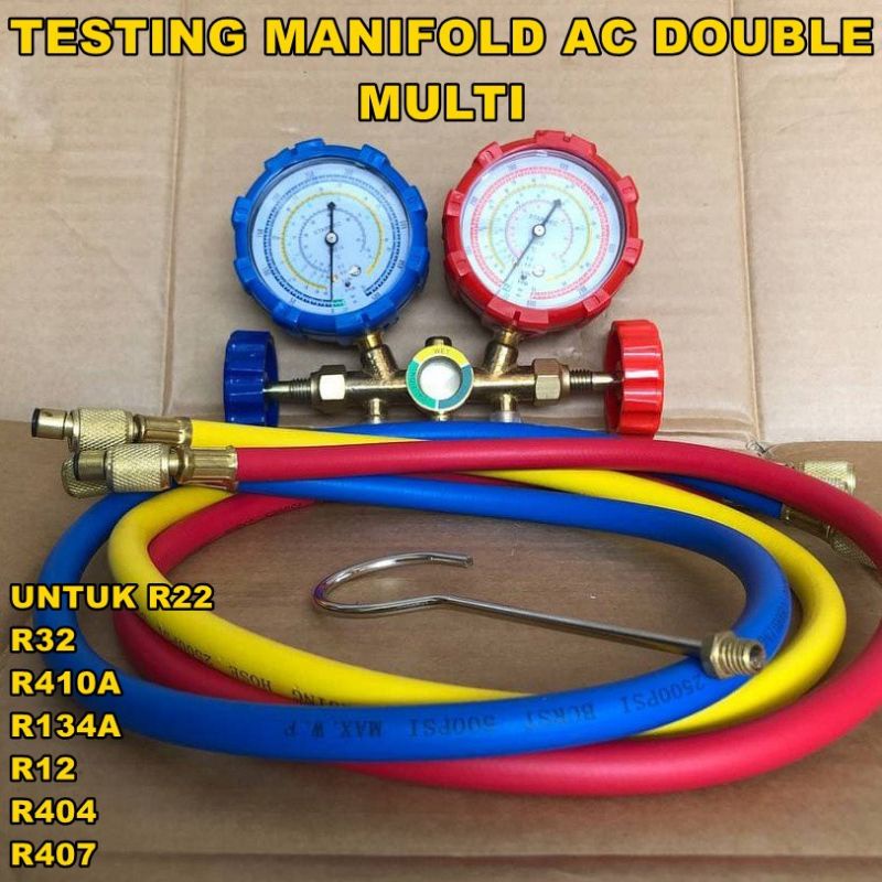 Manifold Double ISI FREON AC MOBIL  Testing R22 R134 R404 R12 charging valve