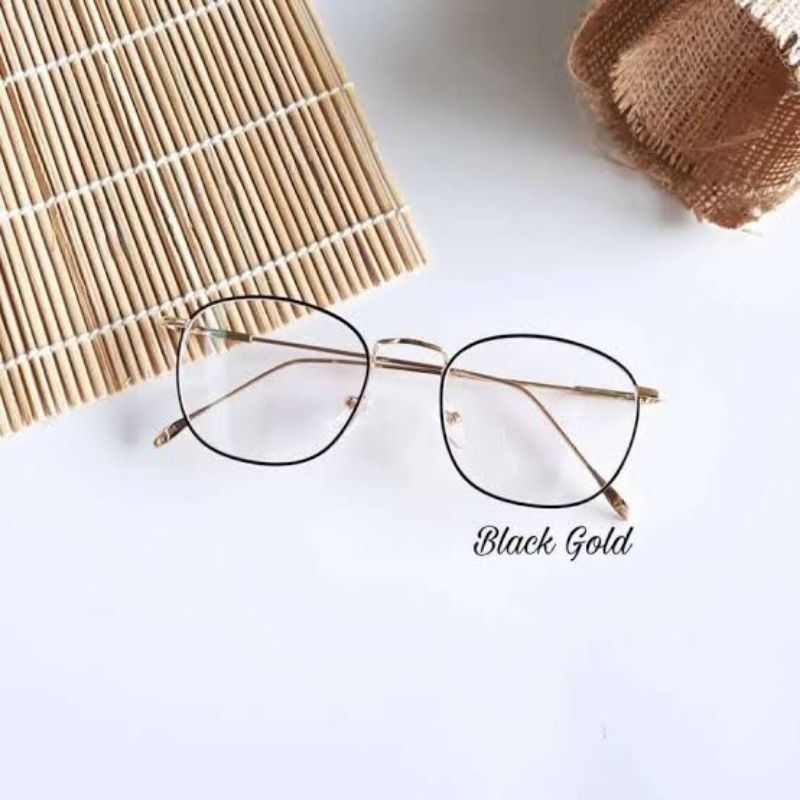 Kacamata Minus Frame Besi Metal Black Gold