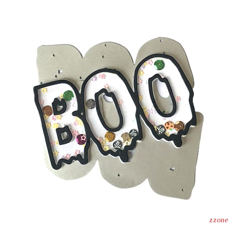 Zzz Cetakan Stensil Cutting Dies Motif BOO Halloween Bahan Metal Untuk Scrapbook / Craft Handmade