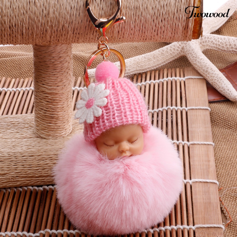 Twowood Gantungan Kunci Boneka Bayi Tidur Pompom Bahan Plush