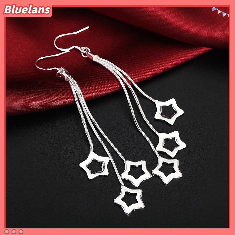 Anting Kait Gantung Panjang Lapis Silver Desain Bintang Untuk Wanita