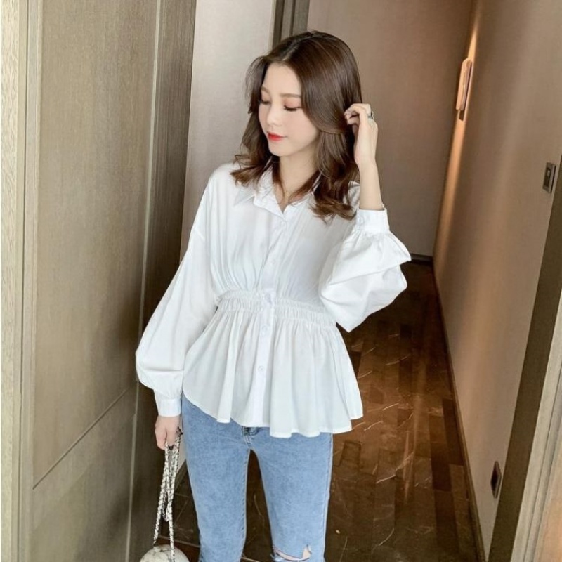 (Fit to XL) Brianna Top - Blus Kemeja Wanita Blouse kualitas Import Gaya Elegant Korea Kerut Kantor Lengan Panjang Batwing OOTD Korean Style Atasan Wanita Lengan Panjang - Baju Putih Dewasa Kampus Formal Perempuan Babycinnamon