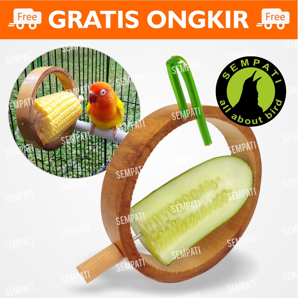 GANTUNGAN BAMBU TEMPAT MAKAN MAINAN BUAH JAGUNG TIMUN BURUNG LOVEBIRD KENARI PARKIT CUCAK DLL