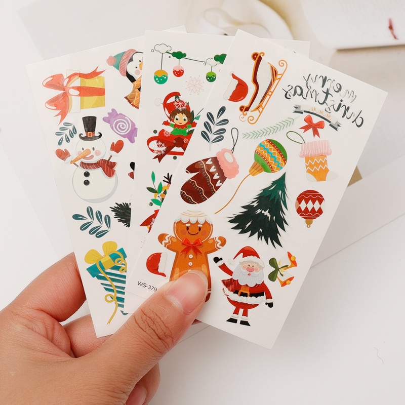 Stiker Tato Temporer Desain Kartun Santa Claus Elk Luminous Tahan Air Untuk Pesta Natal