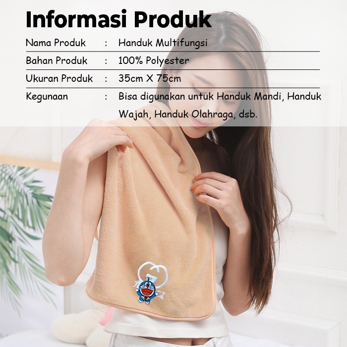 Handuk Kecil Multifungsi Size 35x75cm Motif Doraemon Polyester Lembut Tebal Daya Serap Tinggi Perlengkapan Mandi Rumah Tangga Import - H33-B - Comfort Homes
