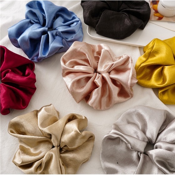 SCRUNCHIE JUMBO 15CM - Ikat Rambut Cepol Jumbo bahan SATIN dan SIFON PREMIUM - Warna Cantik