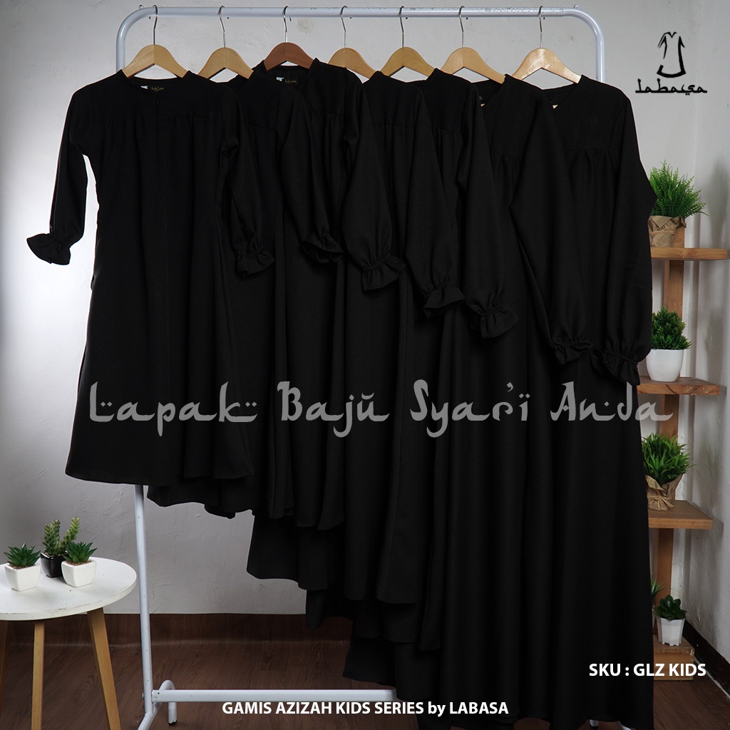 Gamis Anak Perempuan Hitam Polos &amp; Aneka Warna Ity Crepe Usia 3-18 tahun - Labasa Ori | Bisa COD