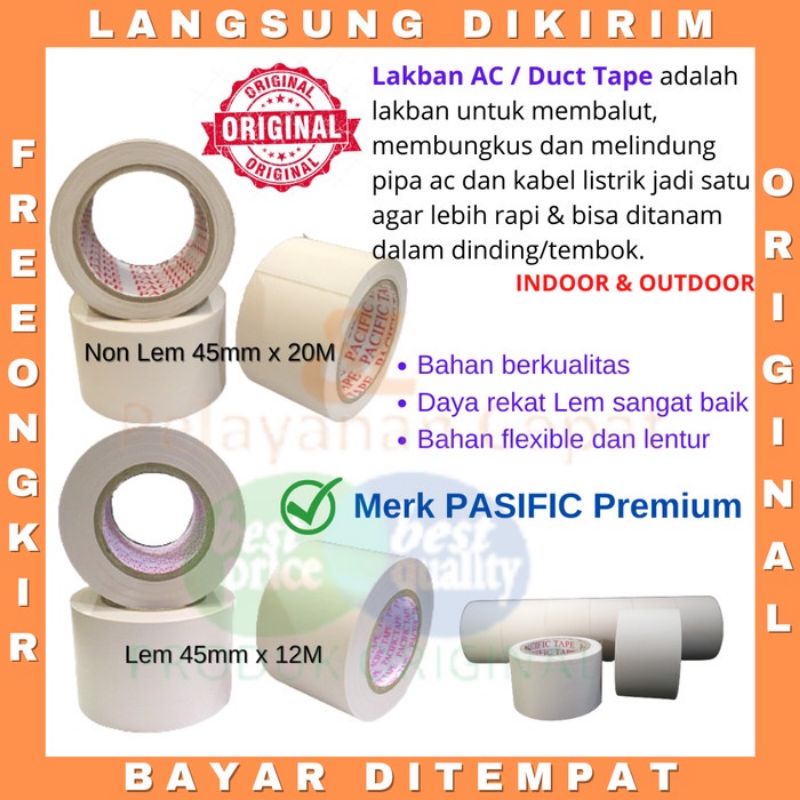 Lakban AC Isolasi Pasific Premium Duct Tape AC Tipe Lem dan Non Lem Solasi Pipa AC Panas