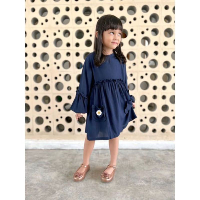 Tunik Anak Rayon Crinkle Lucuna Hawa  Warna NAVY 2-10thn
