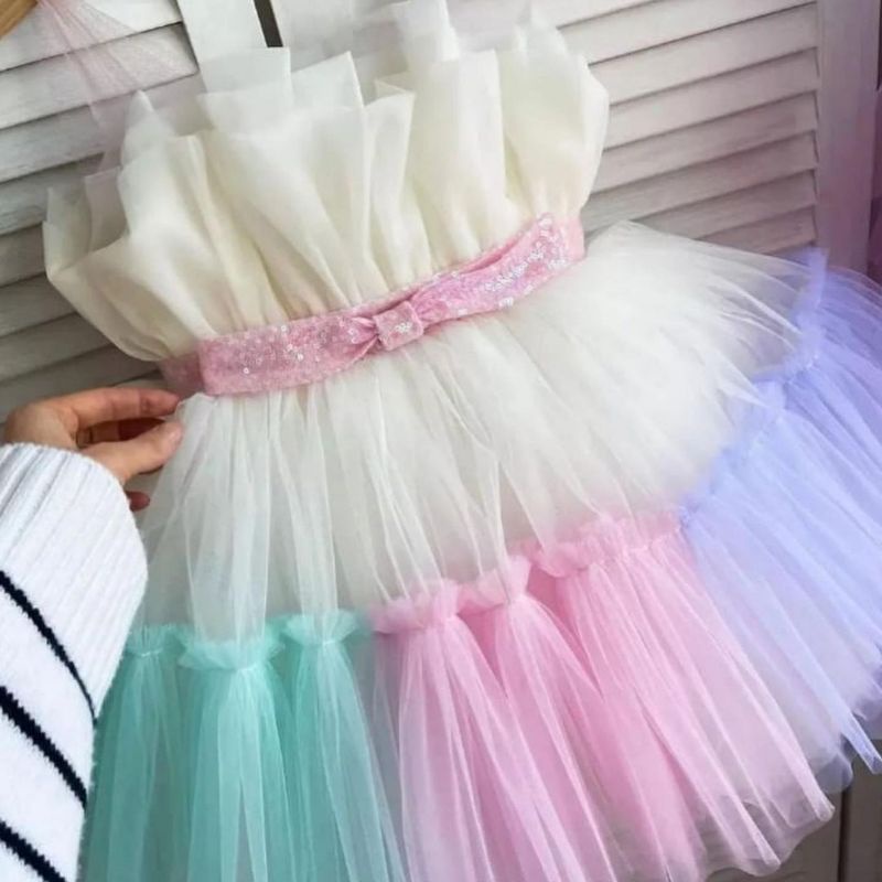 dress jelita rainbow pesta anak ulang tahun natal kondangan baju anak perempuan