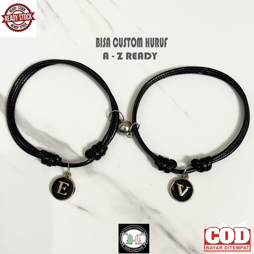 Gelang Couple/Kapel Pasangan Sahabat Custom Huruf Epoxy Inisial Magnet Pria Wanita Keren