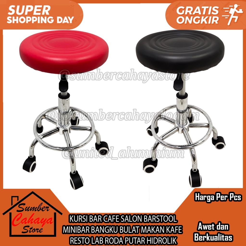 Kursi Bar Cafe Salon Barstool Minibar Bangku Bulat Besi Makan Kafe Resto Konter Lab Roda Putar Hidro