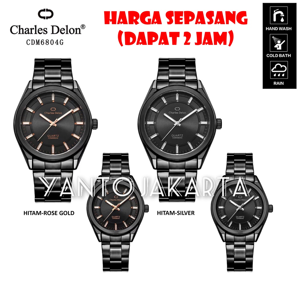 CHARLES DELON JAM TANGAN COUPLE RANTAI ANTI AIR ROSE GOLD