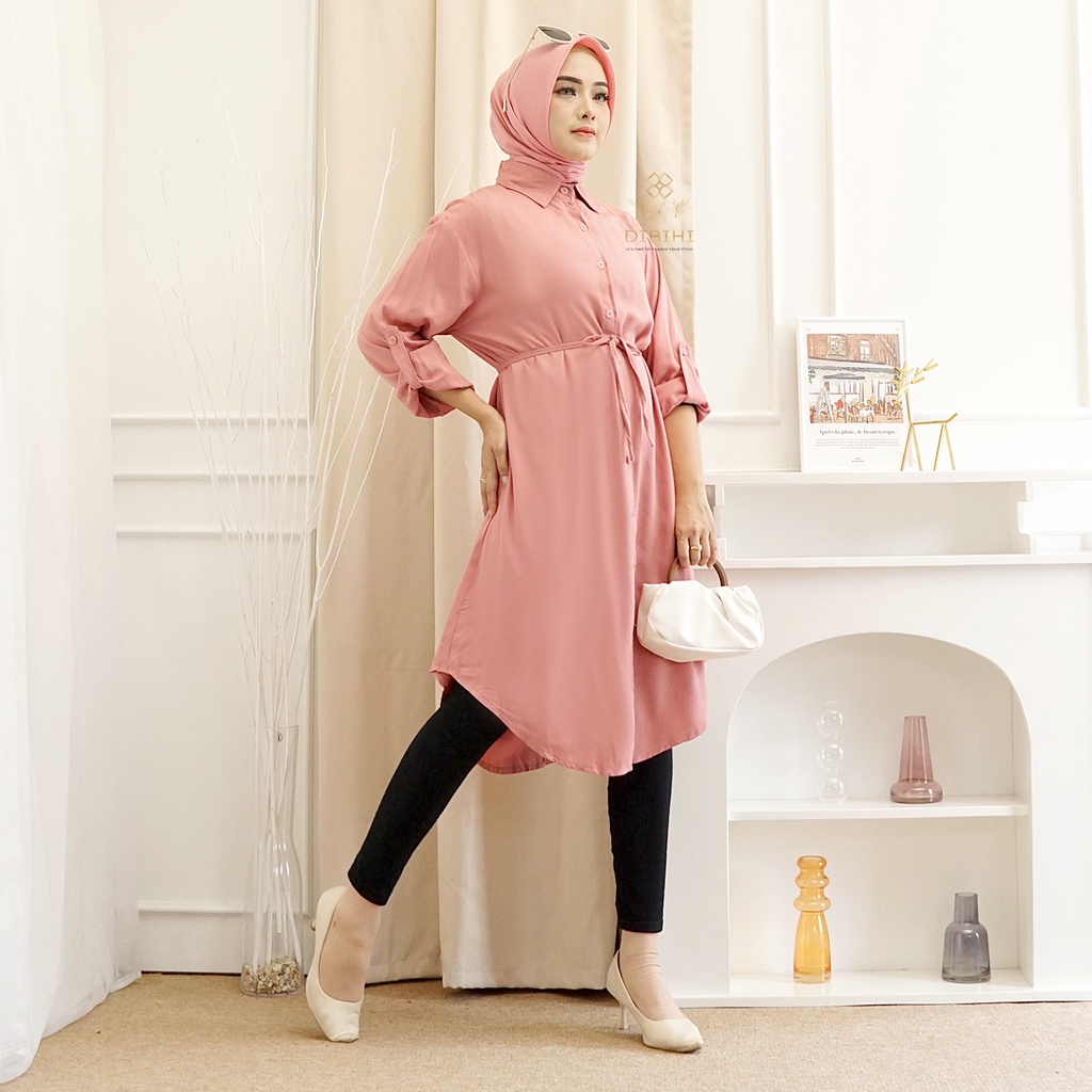 Baju Kemeja Long Tunik Muslim Putih Polos Lengan Panjang Wanita Bahan Import Rayon Premium