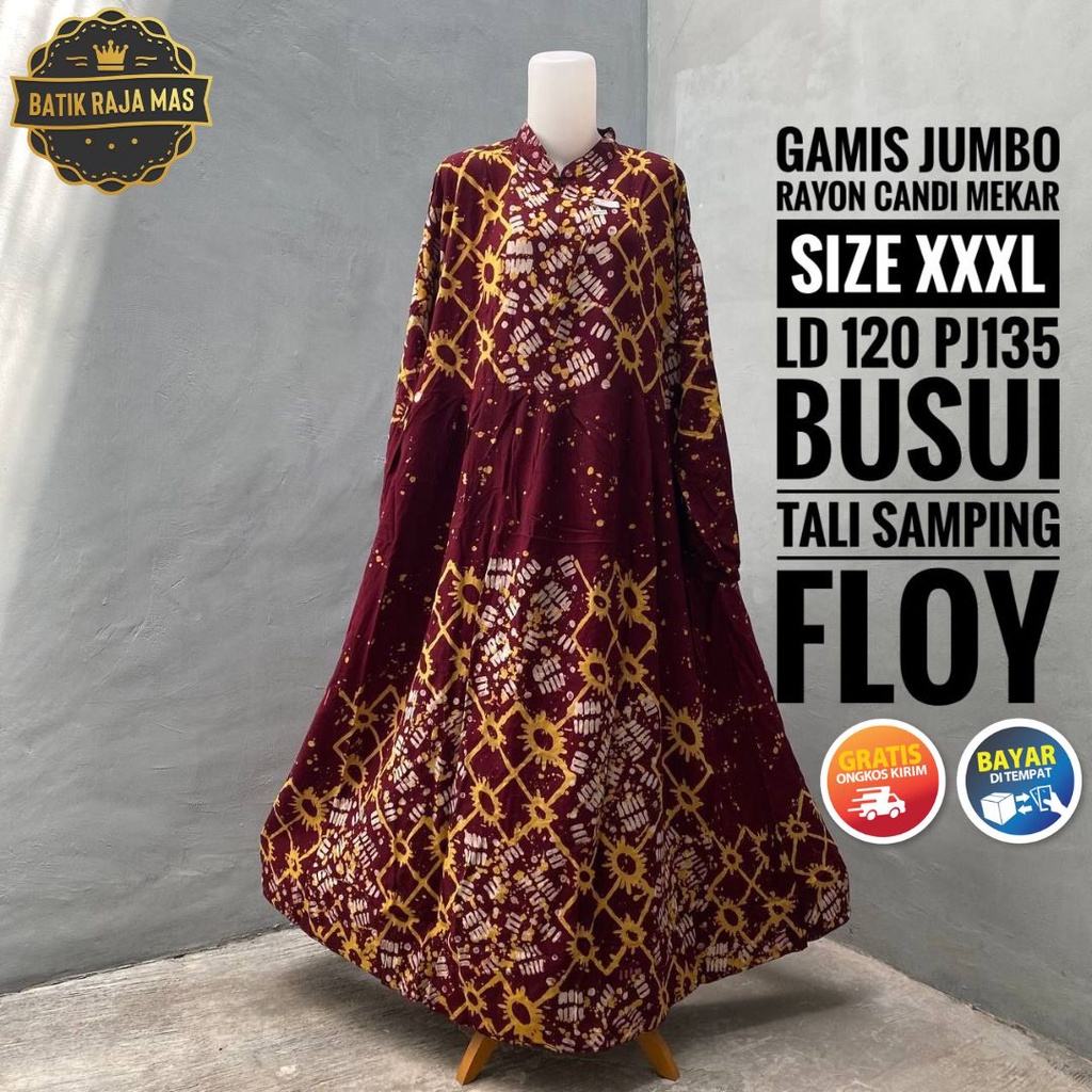 Gamis Wanita Dewasa Terbaru Jumbo Syari Lebaran Busui Friendly Resleting Depan Motif Batik Abstrak B